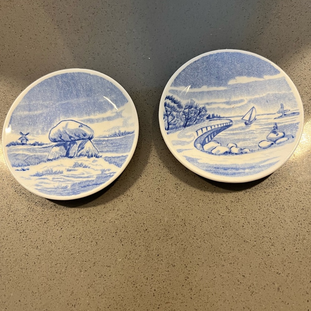 Vintage 2 Rorstrand Sweden Blue White Trinket Dishes 3”